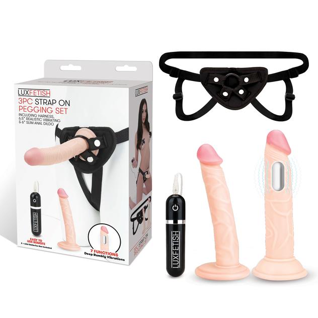 Lux Fetish(美國) 3 PC Strap-On Pegging Set6.5寸和8.5寸震動式雙陽具 連腰帶套裝 - 18HK