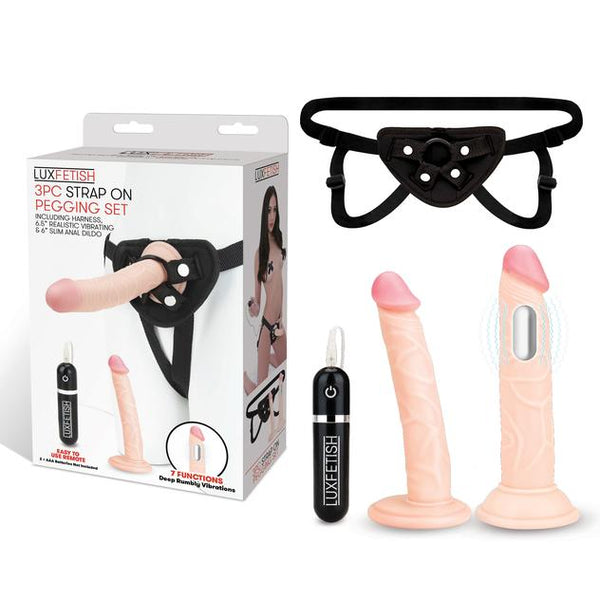 Lux Fetish(美國) 3 PC Strap-On Pegging Set6.5寸和8.5寸震動式雙陽具 連腰帶套裝 - 18HK