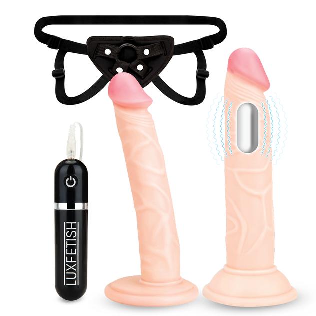 Lux Fetish(美國) 3 PC Strap-On Pegging Set6.5寸和8.5寸震動式雙陽具 連腰帶套裝 - 18HK